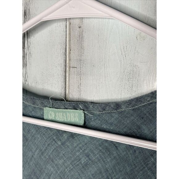 CP SHADES TEAL HATCHED 100% LINEN SLEEVELESS LIGHT AIRY LAGENLOOK MIDI DRESS S - Picture 7 of 16